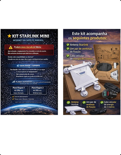 Kit Internet Completo Antena Starlink Mini + Suporte + Cabo