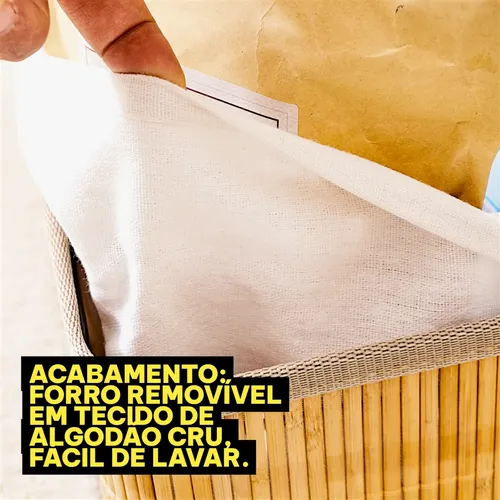 Kit Jogo 3 Cestos Organizadores De Bambu Multiuso Com Forro