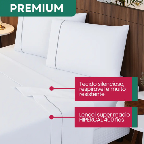 Kit Jogo De Cama Queen 4 Peças Percal 400 Fios Fronha E Elástico Toque Macio Confortável Hotel Cor Branco Premium