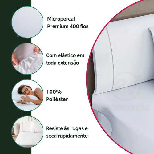 Kit Jogo De Cama Queen 4 Peças Percal 400 Fios Fronha E Elástico Toque Macio Confortável Hotel Cor Branco Premium