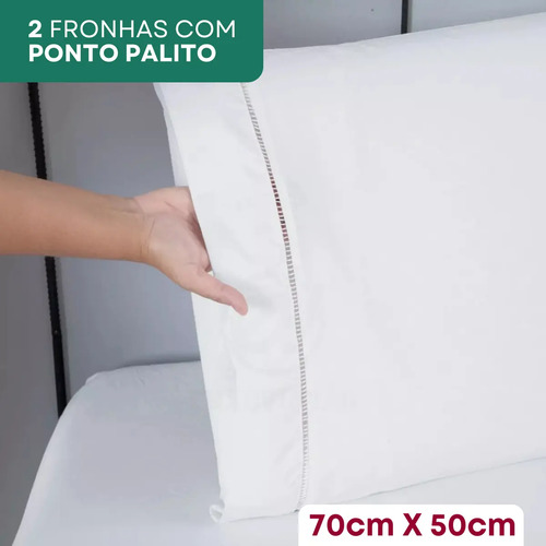 Kit Jogo De Cama Queen 4 Peças Percal 400 Fios Fronha E Elástico Toque Macio Confortável Hotel Cor Branco Premium