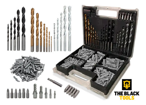 Kit Jogo De Ferramentas 129 Peças Com Jogo De 40 Soquetes Chaves E Kit 300 Peças Brocas E Buchas The Black Tools