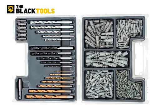 Kit Jogo De Ferramentas 129 Peças Com Jogo De 40 Soquetes Chaves E Kit 300 Peças Brocas E Buchas The Black Tools