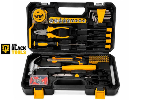 Kit Jogo De Ferramentas Completo 122 Peças Com Soquetes Chaves Martelo Trena Alicate Bits Maleta TBNT13 The Black Tools