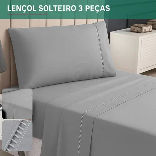 Kit jogo de lencol solteiro 3 pecas ponto palito c fronha pe