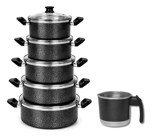 Kit jogo de panelas 6 pecas com tampa de vidro para cozinha