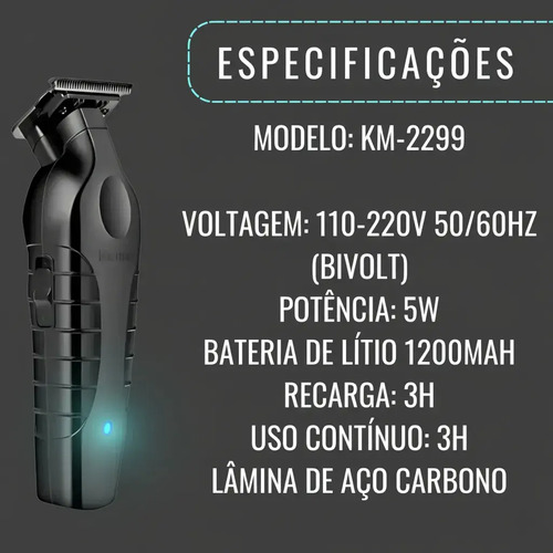 Kit Kemei Máquina de Corte KM-2299 e Acabamento KM-1102 Bivolt