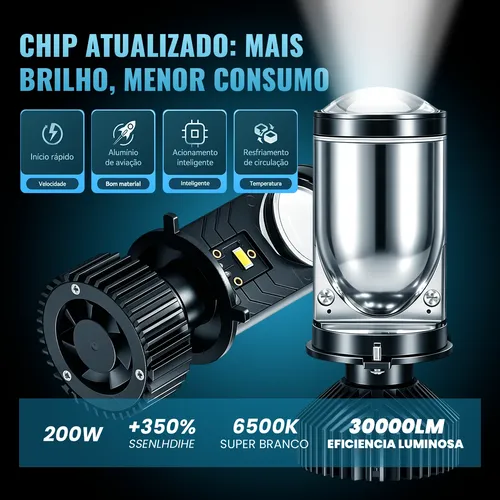 Kit Lampada Ultra Led H4 Cc Lot Grande Projetor Farol Carro