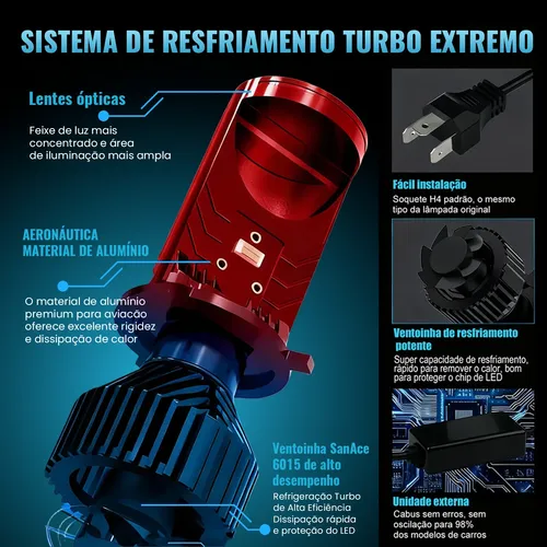 Kit Lampada Ultra Led H4 Cc Lot Grande Projetor Farol Carro