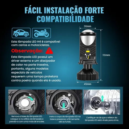Kit Lampada Ultra Led H4 Cc Lot Grande Projetor Farol Carro