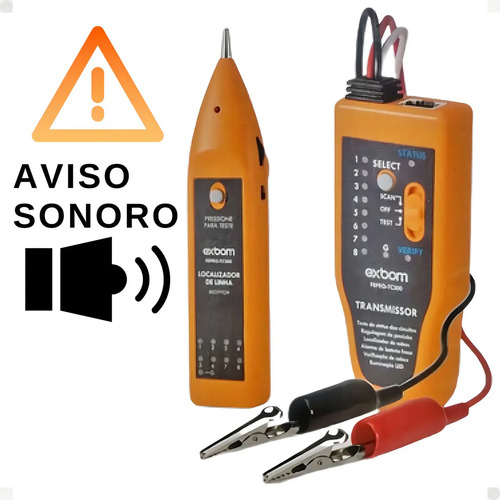 Kit Localizador Zumbidor e Testador de Cabos de Rede RJ45 e RJ11 Exbom FEPRO-TC300