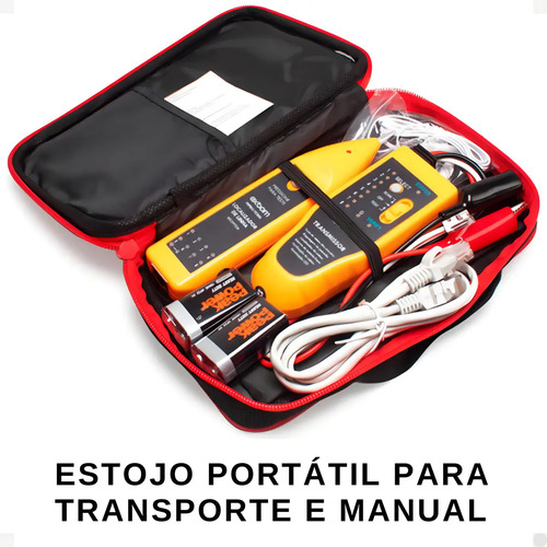 Kit Localizador Zumbidor e Testador de Cabos de Rede RJ45 e RJ11 Exbom FEPRO-TC300