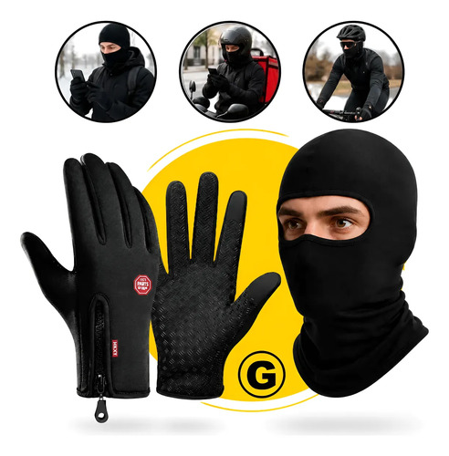 Kit luva frio inverno touch moto termica touca balaclava