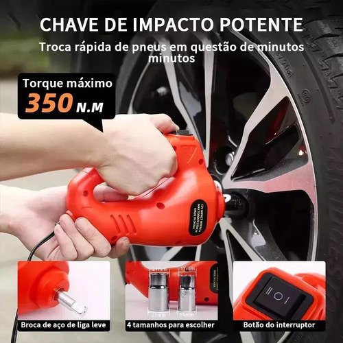 Kit Macaco Elétrico Hidráulico 5 Ton para Carro com Chave de Impacto e Inflador de Pneus