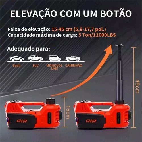 Kit Macaco Elétrico Hidráulico 5 Ton para Carro com Chave de Impacto e Inflador de Pneus