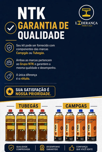 Kit Maçarico Portátil Automático Liderança Ferro E Aço para 1300°C com 4 Refis de Gás Butano