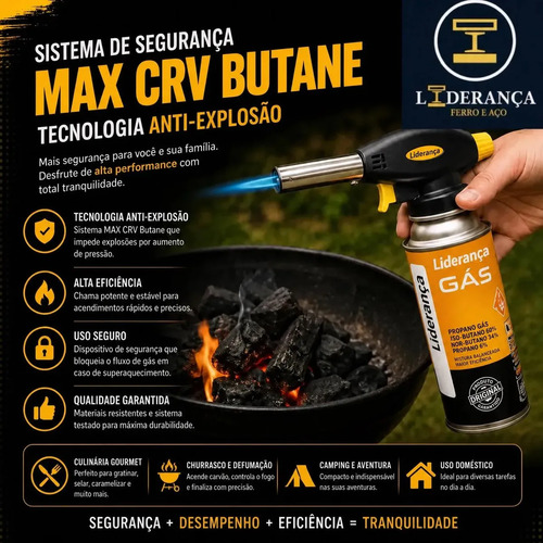 Kit Maçarico Portátil Automático Liderança Ferro E Aço para 1300°C com 4 Refis de Gás Butano
