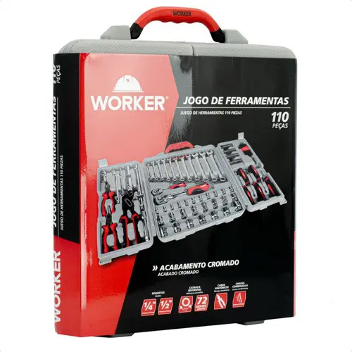 Kit maleta de ferramentas worker 110 pecas cromo vanadio com