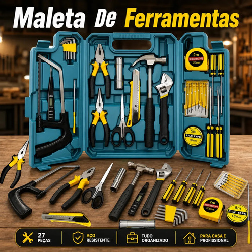 Kit maleta jogo ferramentas 27 pecas residencial completa co