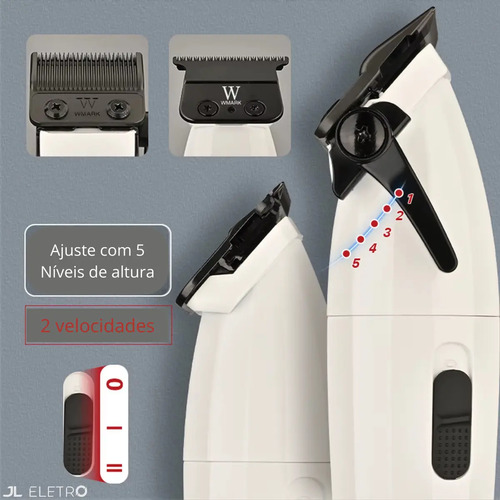 Kit Maquina de Cortar Cabelo Acabamento Wmark Ng8632 cor Branco