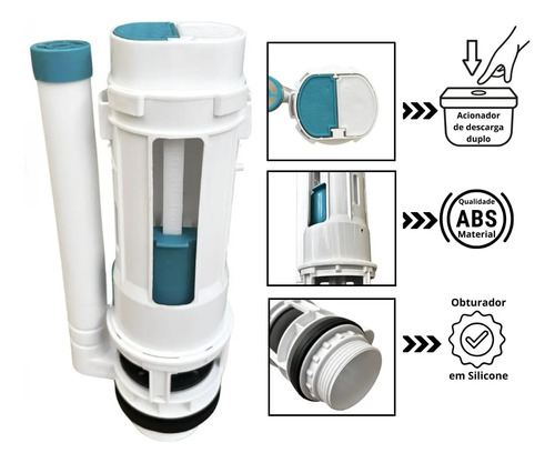 Kit Mecanismo Descarga Botao Duplo Caixa Acoplada Completo