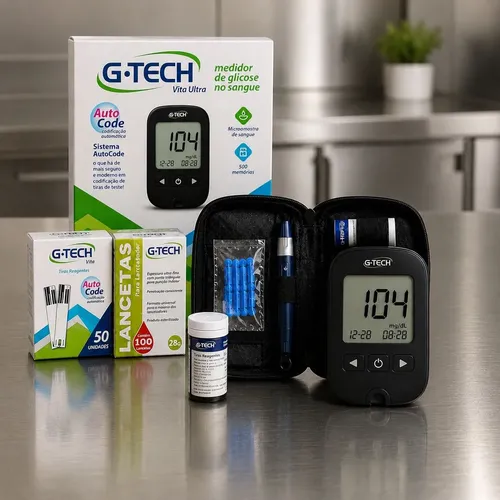 Kit medidor gtech glicose 60 tiras glicemia 110 lancetas