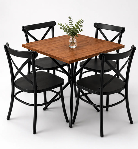 Kit mesa de cozinha capri aco 68x68cm 4 cadeiras e tampo mdf