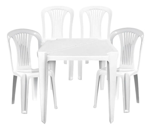 Kit mesa monobloco e 4 cadeiras suporta 184kg jr plastico co