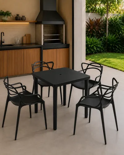 Kit mesa quadrada com 4 cadeiras allegra para jantar