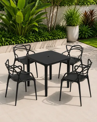 Kit Mesa Quadrada Com 4 Cadeiras Allegra Para Jantar