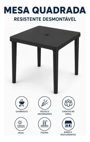 Kit Mesa Quadrada De 80x80 Com 4 Cadeiras Gruvyer Área Lazer