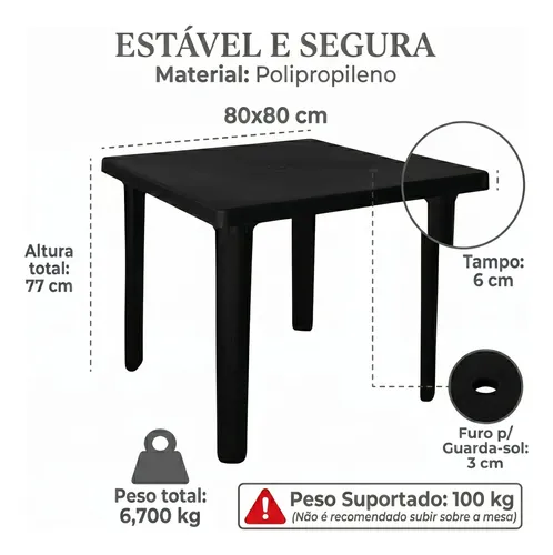 Kit Mesa Quadrada De 80x80 Com 4 Cadeiras Gruvyer Área Lazer