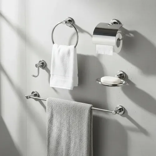 Kit metal acessorios banheiro aco inox 5 pecas toalhas