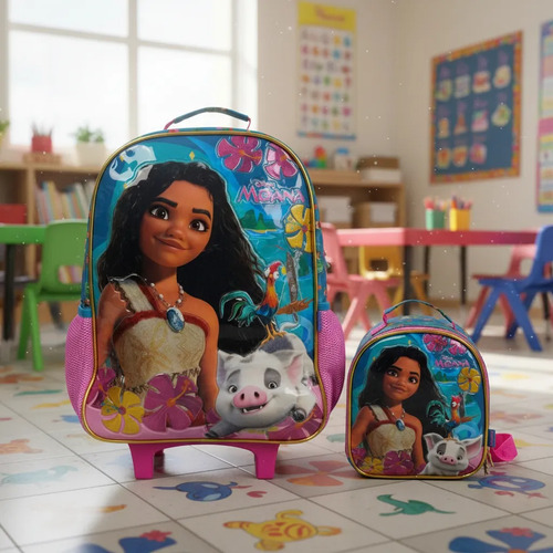 Kit mochila lancheira xeryus kit moana rosa moana