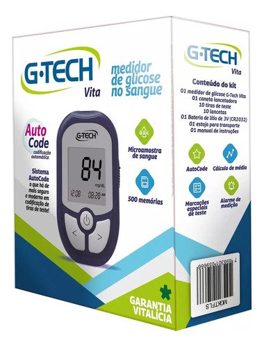 Kit Monitor Medidor De Glicemia Glicose G-tech Vita Cor Azul