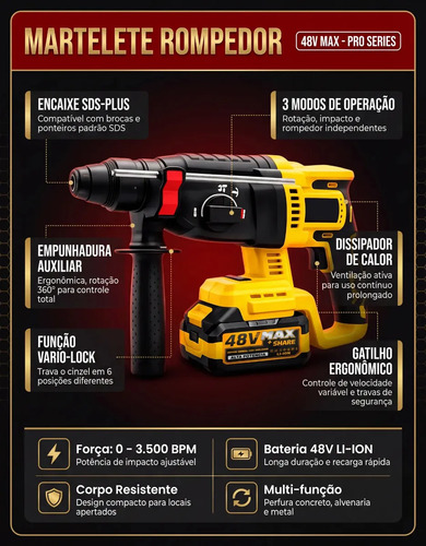 Kit Multi ferramentas 4 Em 1 48v Sem Fio Com 2 Baterias Furadeira Parafusadeira Martelete Esmerilhadeira Chave De Impacto Com Maleta Alta Potência Uso Profissional Doméstico Multiferramentas Hardline