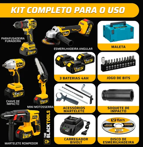 Kit Multiferramentas 5 Em 1 A Bateria 21v The Black Tools