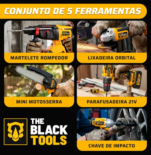 Kit Multiferramentas 5 Em 1 A Bateria 21v The Black Tools