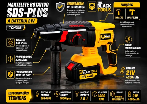 Kit Multiferramentas 5 Em 1 A Bateria 21v The Black Tools
