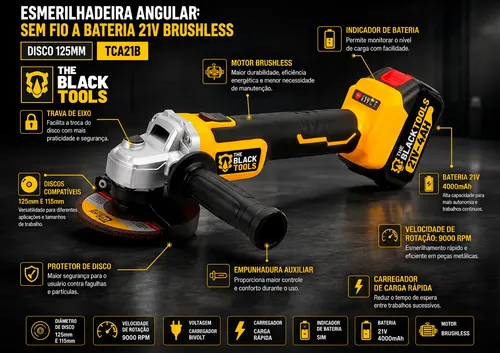 Kit Multiferramentas 5 Em 1 A Bateria 21v The Black Tools