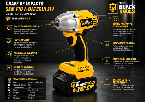 Kit Multiferramentas 5 Em 1 A Bateria 21v The Black Tools
