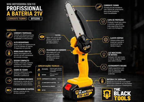 Kit Multiferramentas 5 Em 1 A Bateria 21v The Black Tools