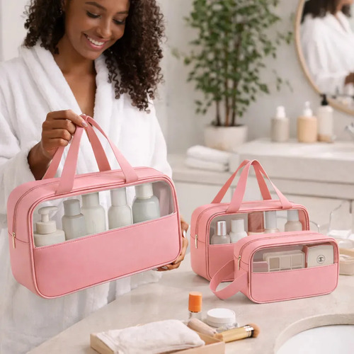 Kit Necessaire 3 Impermeável Organizador Mala Viagem Cor Rosa Desenho Do Tecido Lisa Artestore