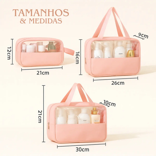 Kit Necessaire 3 Impermeável Organizador Mala Viagem Cor Rosa Desenho Do Tecido Lisa Artestore