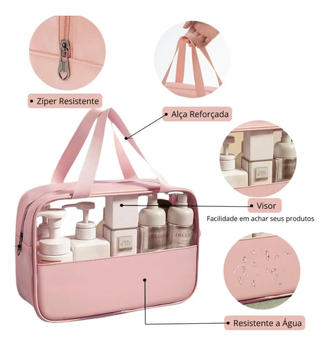 Kit Necessaire 3 Impermeável Organizador Mala Viagem Cor Rosa Desenho Do Tecido Lisa Artestore