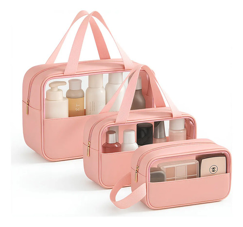 Kit Necessaire 3 Impermeável Organizador Mala Viagem Cor Rosa Desenho Do Tecido Lisa Artestore