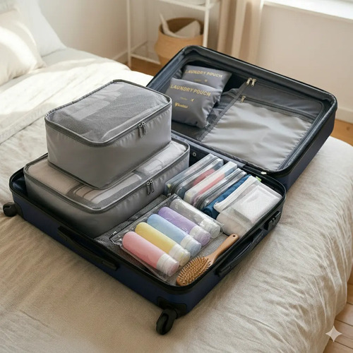 Kit Necessaire Organizadora ARN 6 Nylon Cinza Viagem