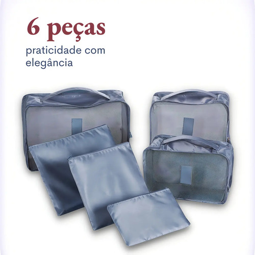 Kit Necessaire Organizadora ARN 6 Nylon Cinza Viagem