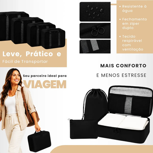 Kit Necessaire Organizadora Mala Viagem 7 Peças Resistente