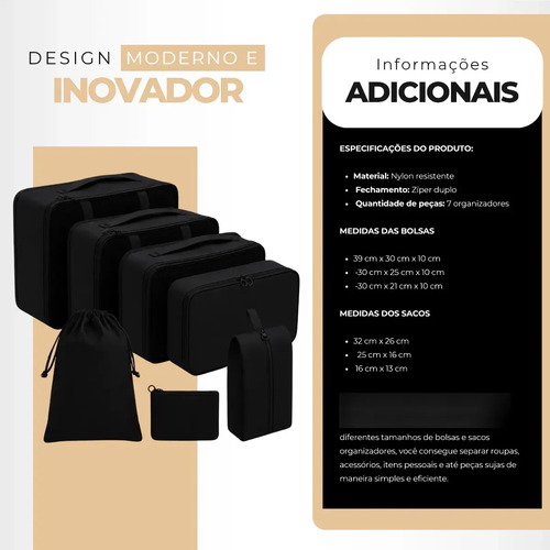 Kit Necessaire Organizadora Mala Viagem 7 Peças Resistente